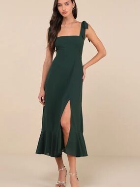 Lulu's Forest Green Tie-Strap Midi Dress